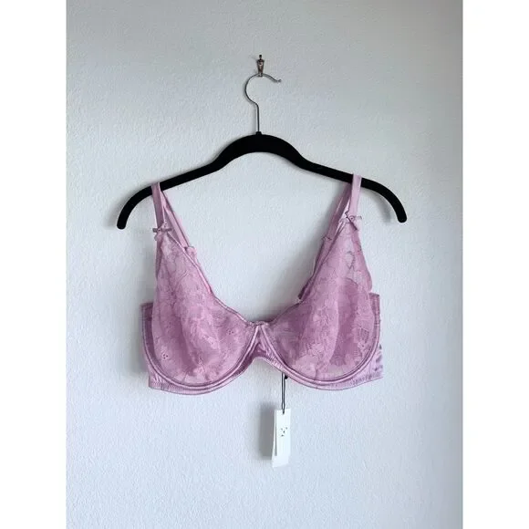 NWT Fleur du Mal Magnolia Lace Unlined Demi Bra in Lilac Purple Size 38G - Picture 8 of 15